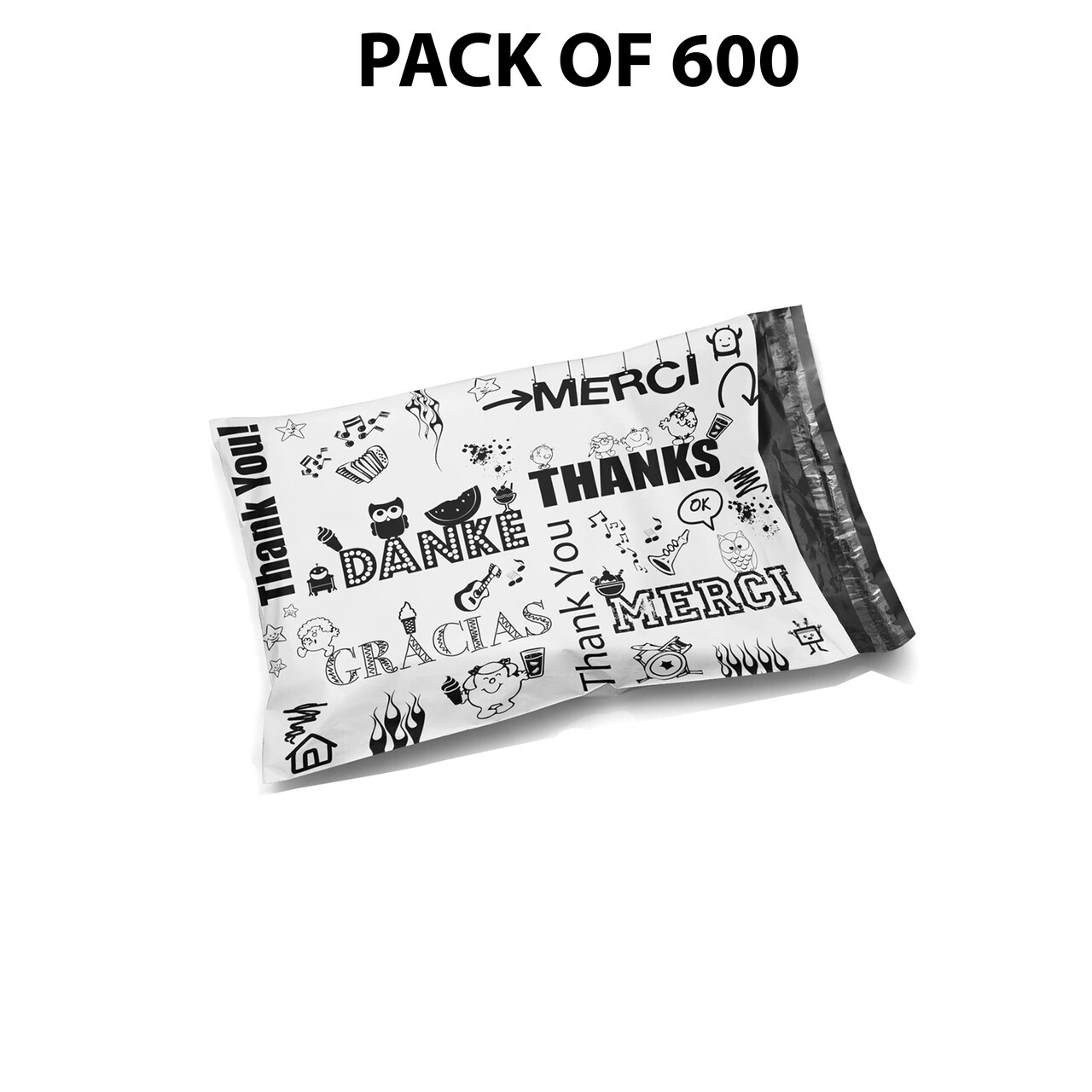 6 x 9 Glossy Black Decorative Thank You Plastic Poly Mailer Bags Waterproof Shipping Mailing Envelope 2 Mil for Apparel, Clothes, Shirts, Books – Permanent Adhesive Seal